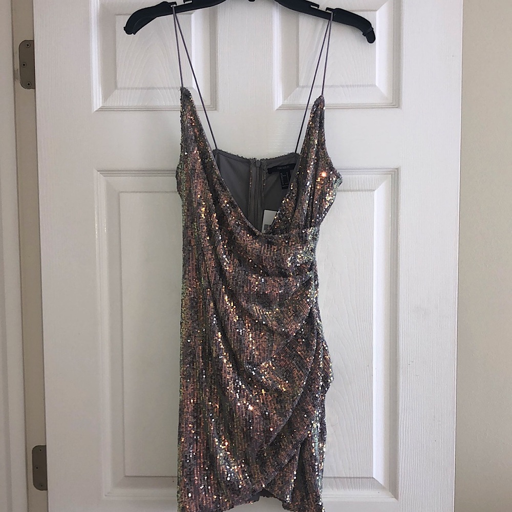Silver/metallic sequin knit dress, brand: Forever 21, size: medium